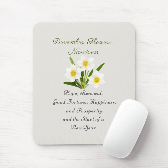 Mousepad Dezembro Nascimento Mês Flor Narciso Elegante (Com mouse)