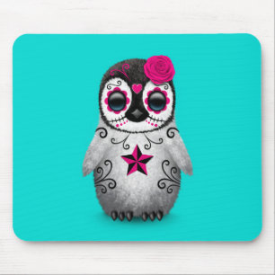Mousepad Dia cor-de-rosa do azul inoperante do pinguim do
