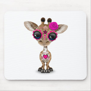 Mousepad Dia cor-de-rosa do girafa inoperante do bebê do