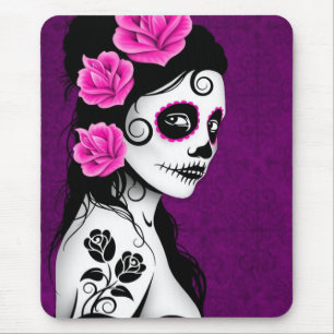 Mousepad Dia da menina inoperante do crânio do açúcar -