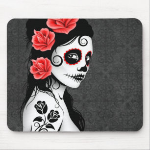 Mousepad Dia da menina inoperante do crânio do açúcar -
