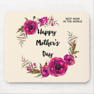Mousepad Dia das mães feliz da grinalda floral fúcsia das