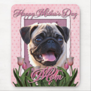 Mousepad Dia das mães - tulipas cor-de-rosa - Pug