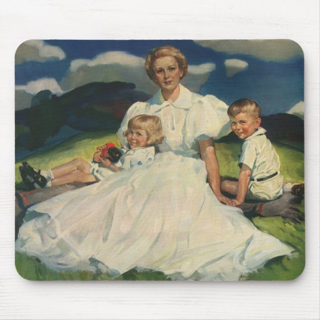 Mousepad Dia das Mães Vintage, Mãe com Filhos (Frente)
