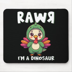 Mousepad Dia de Ação de Graças Dinossauro Peru Rawr Eu Sou 