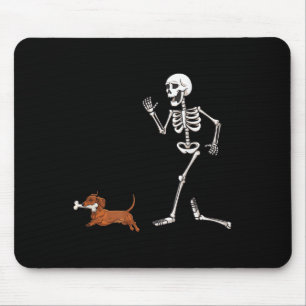 Mousepad Dia de as Bruxas engraçado Dachshund E Esqueleto