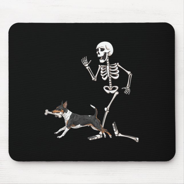 Mousepad Dia de as Bruxas engraçado Rat Terrier E Esqueleto (Frente)