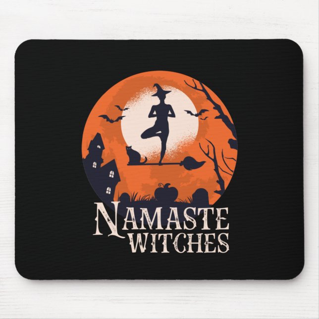 Mousepad Dia de as Bruxas engraçado Yoga Lover Namaste Witc (Frente)
