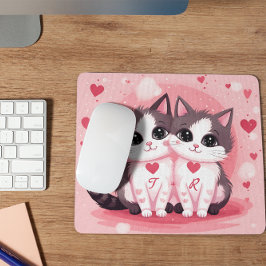 Mousepad Dia de os namorados de Aquarela de Casal de Gato P
