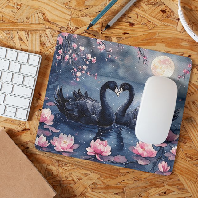 Mousepad Dia de os namorados de Aquarelas Moon Swan Casal F (Criador carregado)
