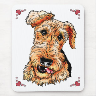 Mousepad Dia de os namorados de Corações Rosa Airedale Terr