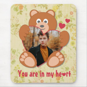 Mousepad Dia de os namorados de urso de pelúcia floral