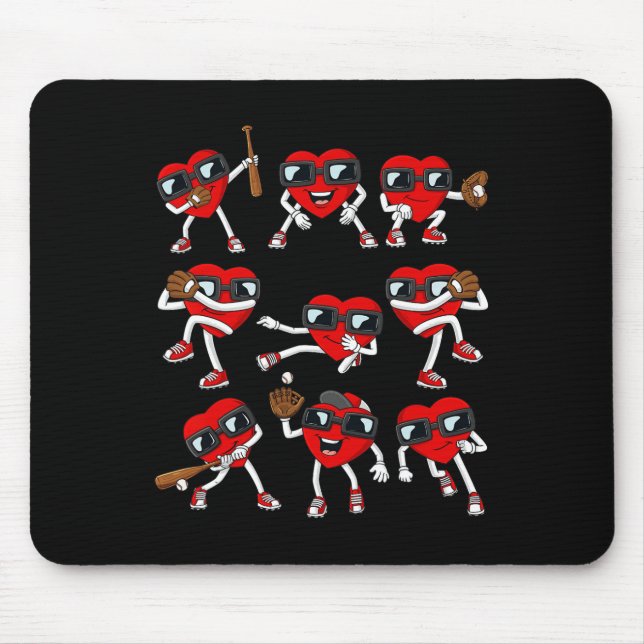Mousepad Dia de os namorados Heart Baseball Hitter Pitcher  (Frente)
