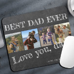 Mousepad Dia de os pais foto colagem melhor pai personaliza<br><div class="desc">O MELHOR PAI NUNCA A tipografia branca corajosa no quadro negro rústico do quadro de ratos Happy Dia de os pais personalizado com as suas 4 fotografias,  o seu texto e a sua assinatura.</div>