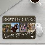 Mousepad Dia de os pais foto colagem melhor pai personaliza<br><div class="desc">O MELHOR PAI NUNCA A tipografia branca e ousada no quadro verde-escuro rústico,  o teclado de rato feliz Dia de os pais personalizado com as suas 4 fotografias,  o seu texto e a sua assinatura.</div>