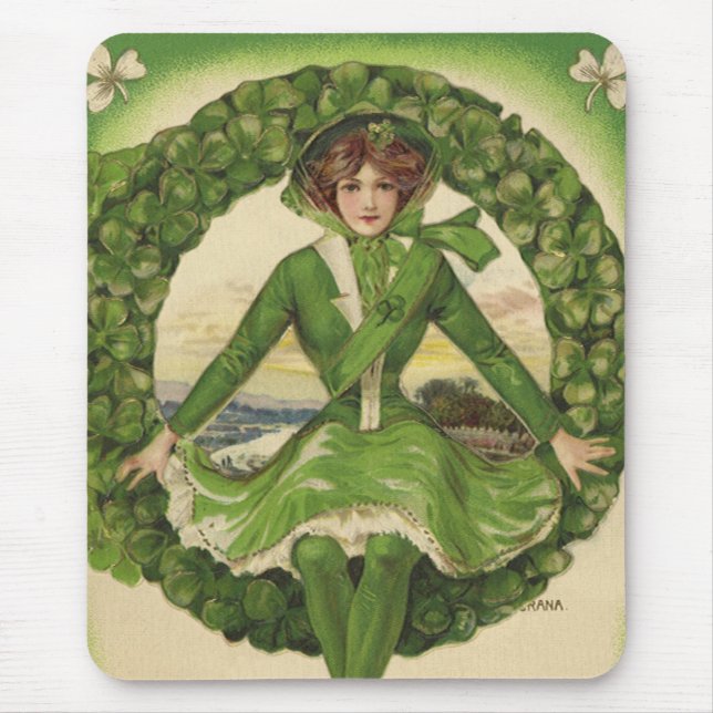 Mousepad Dia de Patrick, Wreath com o lago irlandês (Frente)