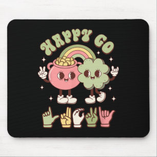 Mousepad Dia de São Patrício Asl Happy Go Lucky Sign Langua