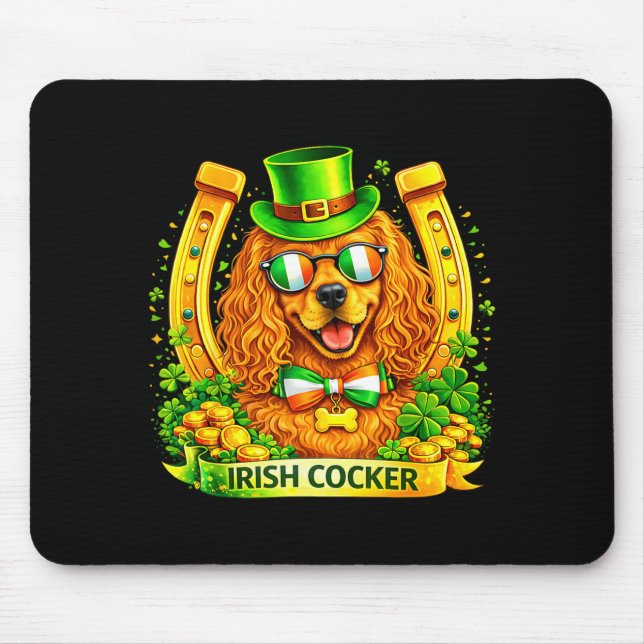 Mousepad Dia de São Patrício Cocker Spaniel Irlandês Sortud (Frente)