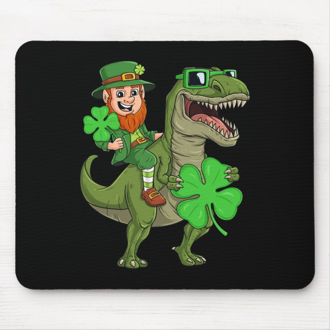 Mousepad Dia de São Patrício Leprechaun Andando T Rex Diver (Frente)