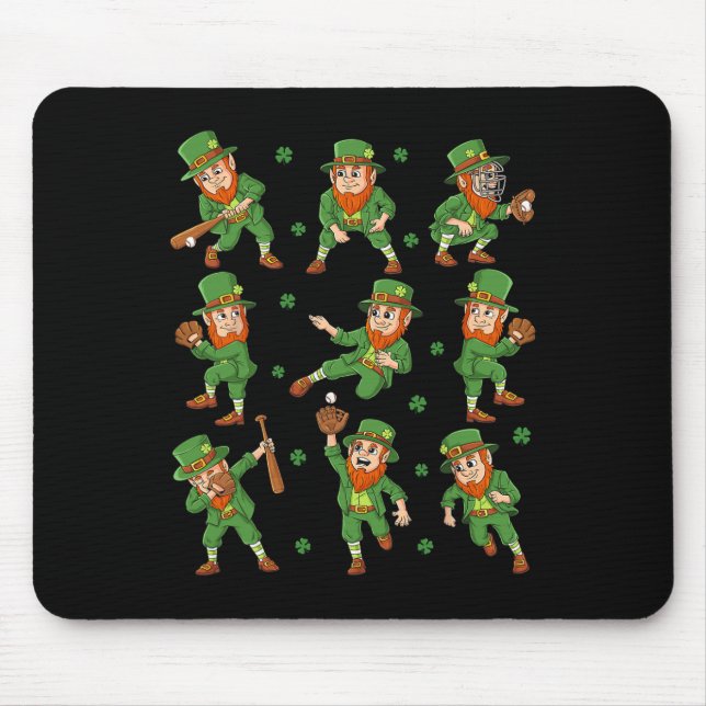 Mousepad Dia de São Patrício Leprechaun Baseball Player Boy (Frente)