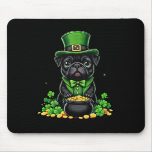 Mousepad Dia de São Patrício Pug Pug Fofo Leprechaun Shamro