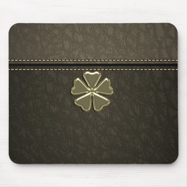 Mousepad Dia de São Patrício Shamrock, Couro Marrom (Frente)