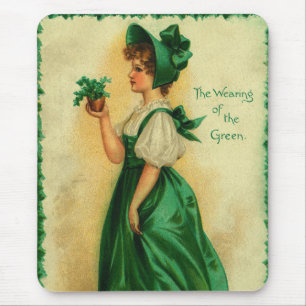 Mousepad Dia de São Patrício Vintage Moça Vestindo Verde