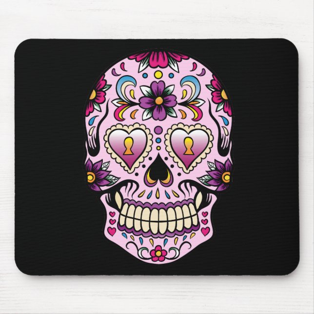 Mousepad Dia do Crânio do Açúcar Morto Rosa (Frente)