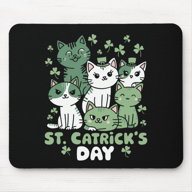 Mousepad Dia do Dia de São Patrício Engraçado de Gato (Frente)