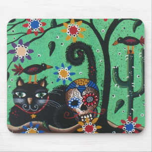 Mousepad Dia do morto, crânios do açúcar, gato preto, po