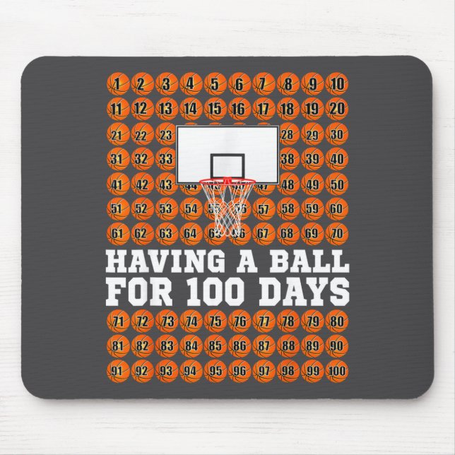 Mousepad Dia dos 100 Dias de Escola de Basquetebol Fofo (Frente)