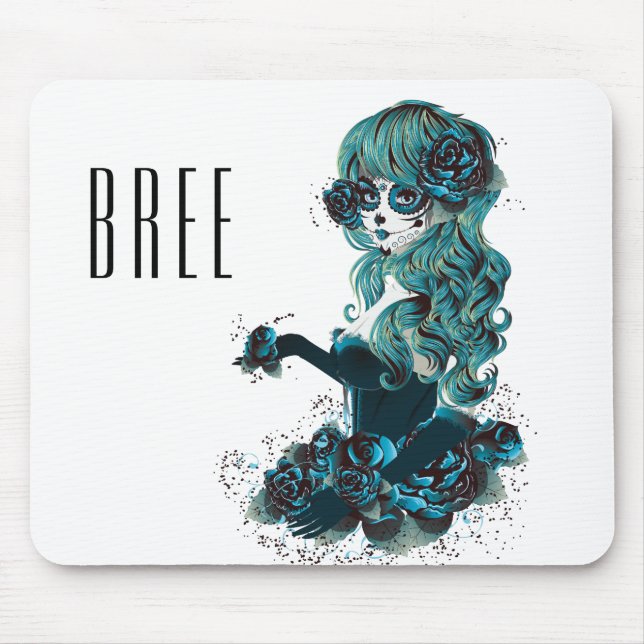 Mousepad Dia dos Mortos Bela Maquiagem de Crânio de Açúcar  (Frente)