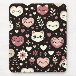 Mousepad Dia dos Namorados Kawaii Gatos Corações Padrão de 