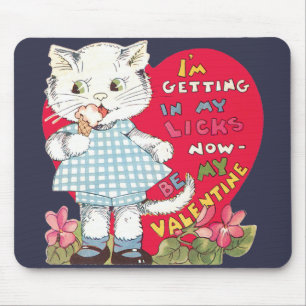 Mousepad Dia dos Namorados Retrô Gato Antigo Comendo Sorvet