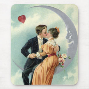 Mousepad Dia dos Namorados Vintage Vitoriano Beijo na Lua