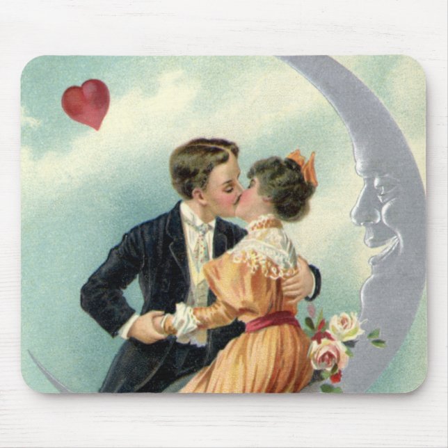 Mousepad Dia dos Namorados Vitoriano Antigo Beijo na Lua (Frente)