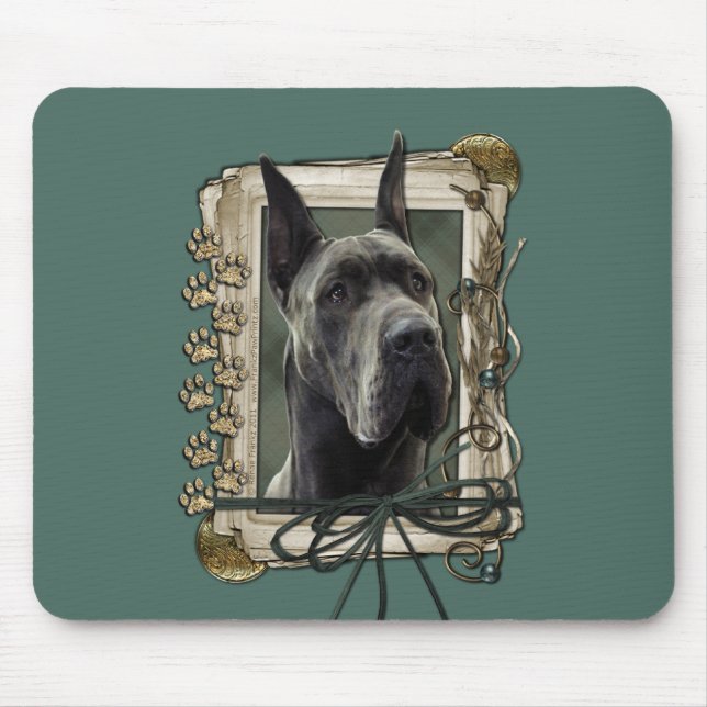 Mousepad Dia dos pais - patas de pedra - great dane - cinza (Frente)
