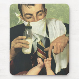 Mousepad Dia dos Pais Vintage, Pai dando mamadeira ao Bebê