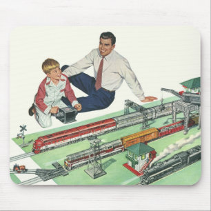Mousepad Dia dos Pais Vintage, Pai e Filho com Trens