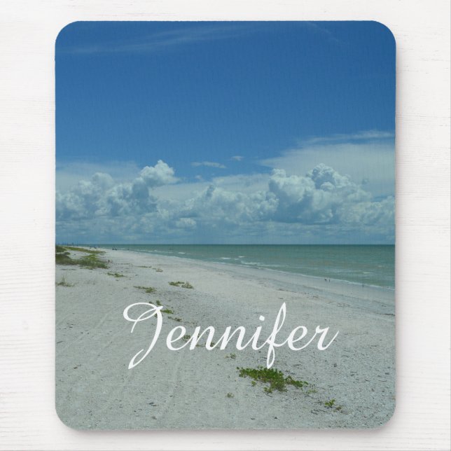 Mousepad Dia Na Praia Tropical Foto Personalizada Com Nome (Frente)