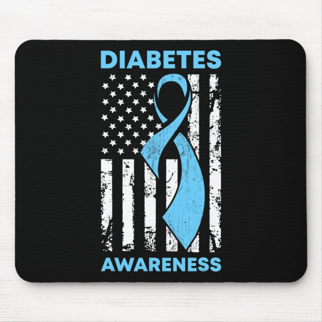 Mousepad Diabetes Sensibilização dos EUA Bandeira Azul Fita (Frente)