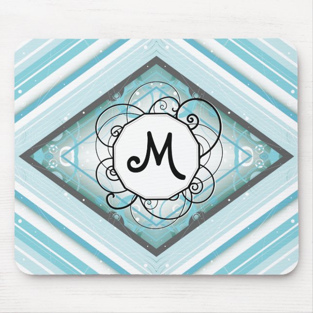 Mousepad Diamante de Faixa Moderna, Azul-Gelo, com Monogram (Frente)