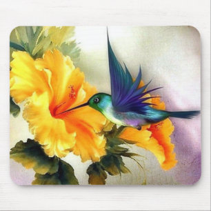 Mousepad Diamond Blue Hummingbird e Flor Fine Art