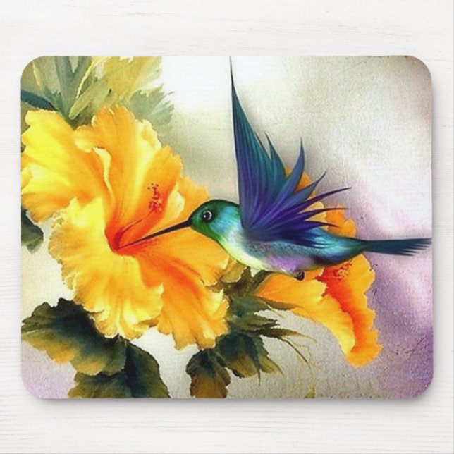 Mousepad Diamond Blue Hummingbird e Flor Fine Art (Frente)