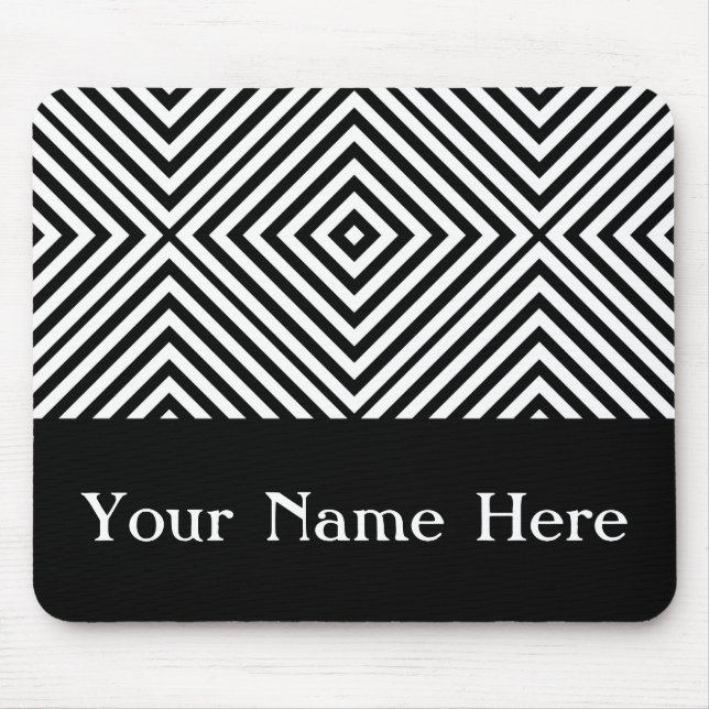 Mousepad Diamond Chevron Preto com nome personalizado (Frente)