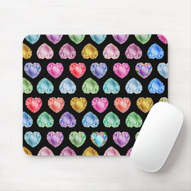 Mousepad Diamond Heart Watercolor Pattern Cute Pastel Girly (Com mouse)