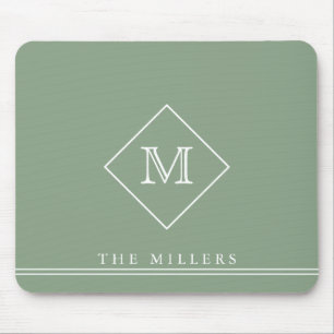 Mousepad Diamond Monograma Inicial, Sage Verde Personalizad