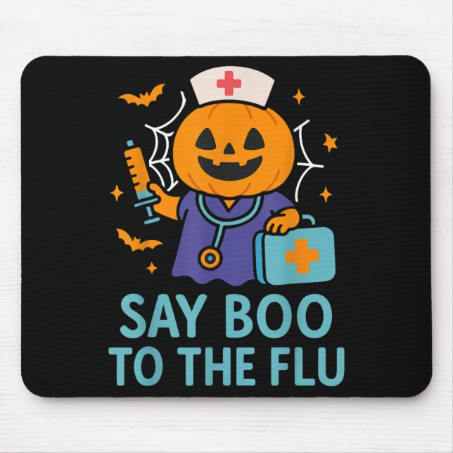 Mousepad Diga Boo À Enfermeira De Gripe Pumpkin Na Vacina D (Frente)