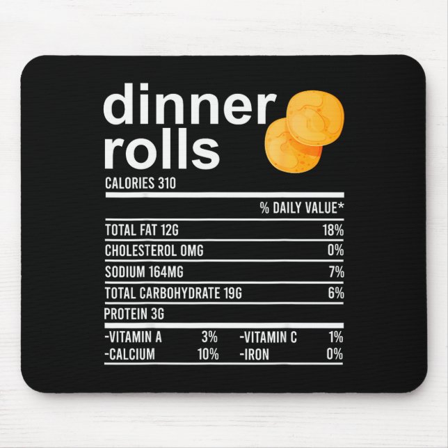Mousepad Dinner Rolls Nutrition Facts Apparel Funny Thanksg (Frente)