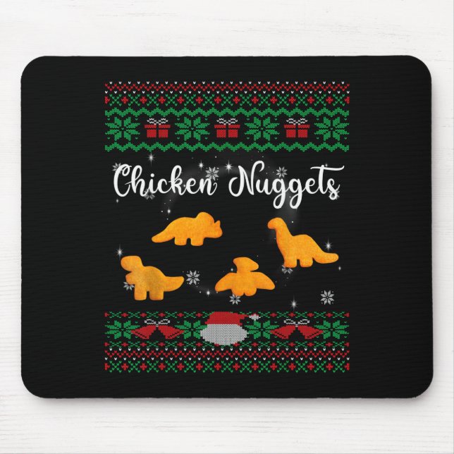 Mousepad Dinos Chicken Nuggets Ugly Christmas Sweater Funny (Frente)